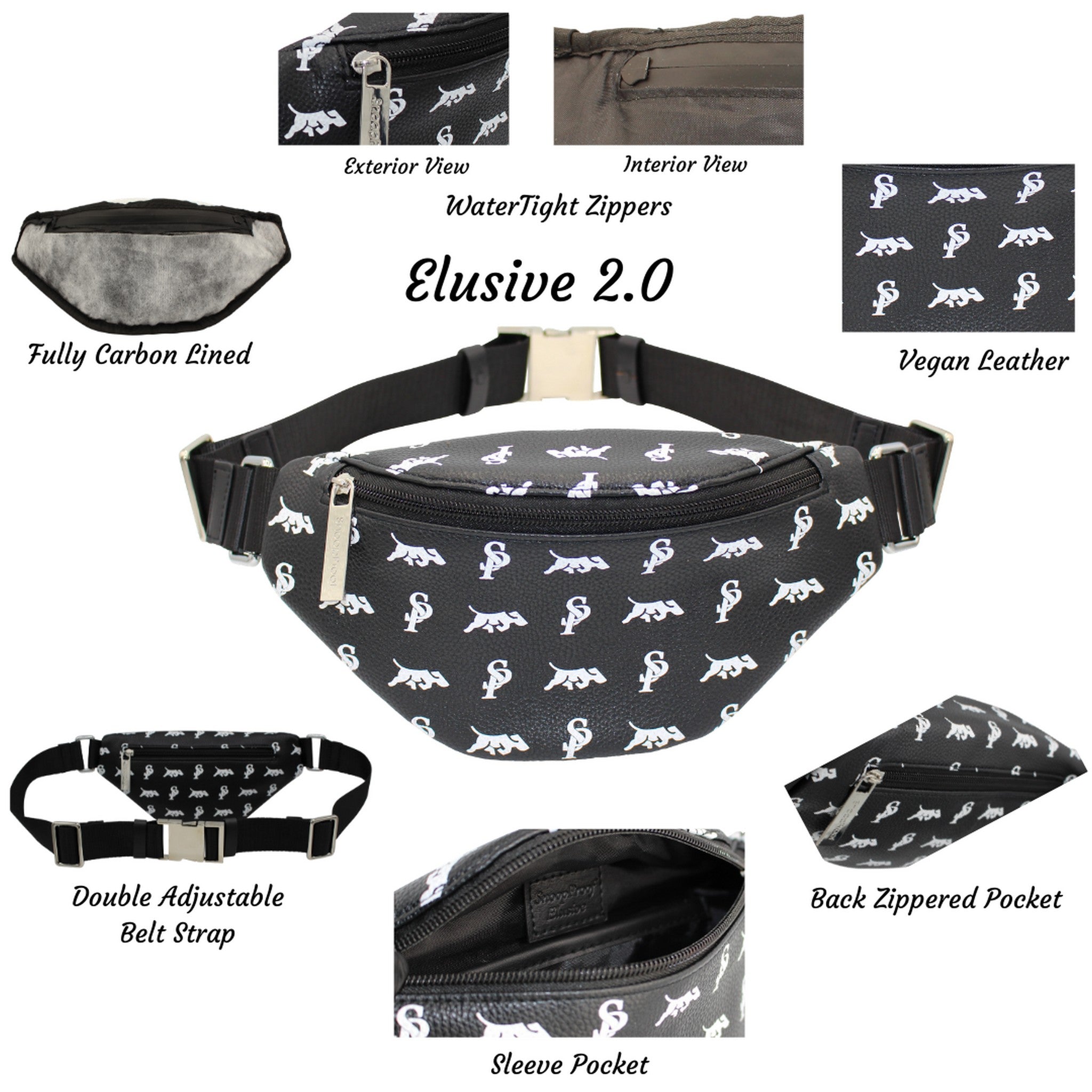 Elusive 2.0 in Black & White - Smell Proof Belt Bag-Fanny Pack-Snoopproofbags